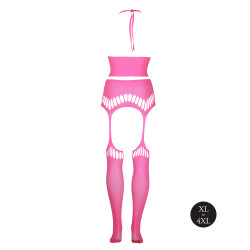 Ouch! Glow Ensemble Bustier Dos nu et Porte-Jarretelles 2 Pièces Rose Fluo